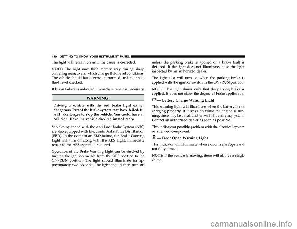 JEEP GRAND CHEROKEE LIMITED 2019  Owners Manual The light will remain on until the cause is corrected.
NOTE:The light may flash momentarily during sharp
cornering maneuvers, which change fluid level conditions.
The vehicle should have service perfo