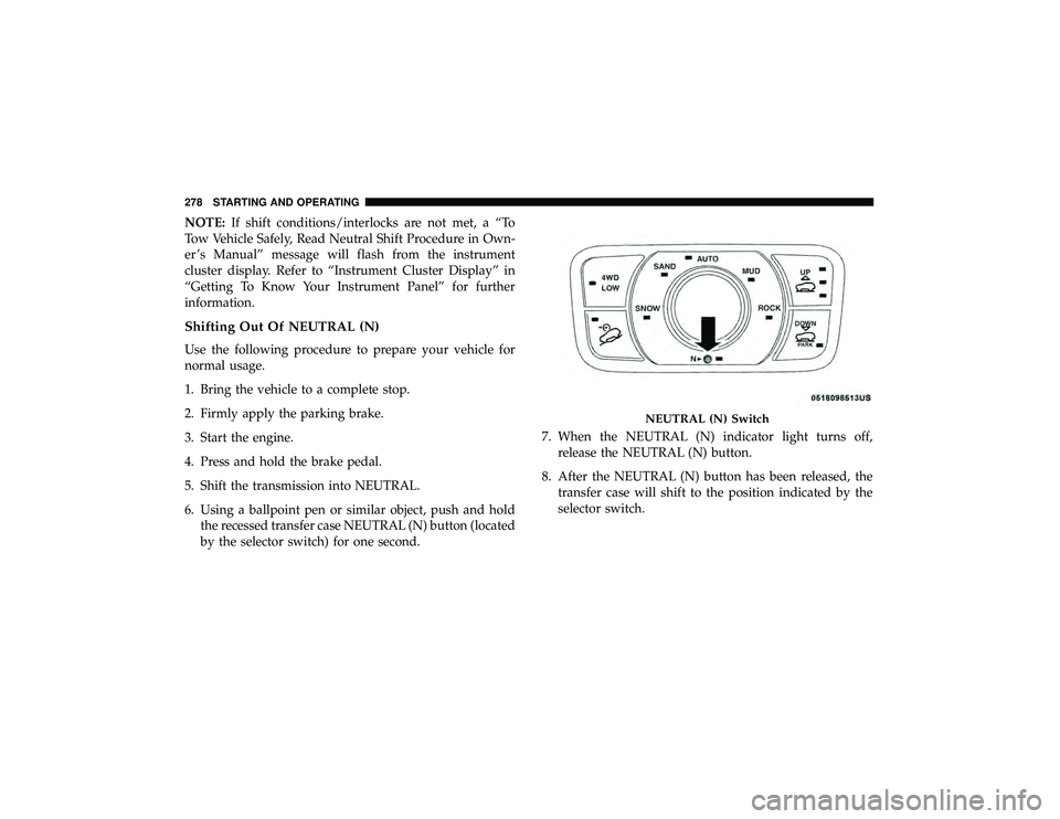 JEEP GRAND CHEROKEE LIMITED 2019  Owners Manual NOTE:If shift conditions/interlocks are not met, a “To
Tow Vehicle Safely, Read Neutral Shift Procedure in Own-
er ’s Manual” message will flash from the instrument
cluster display. Refer to “