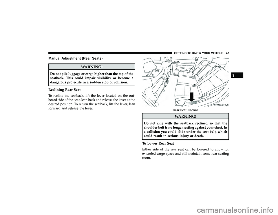 JEEP GRAND CHEROKEE LIMITED 2019  Owners Manual Manual Adjustment (Rear Seats) 