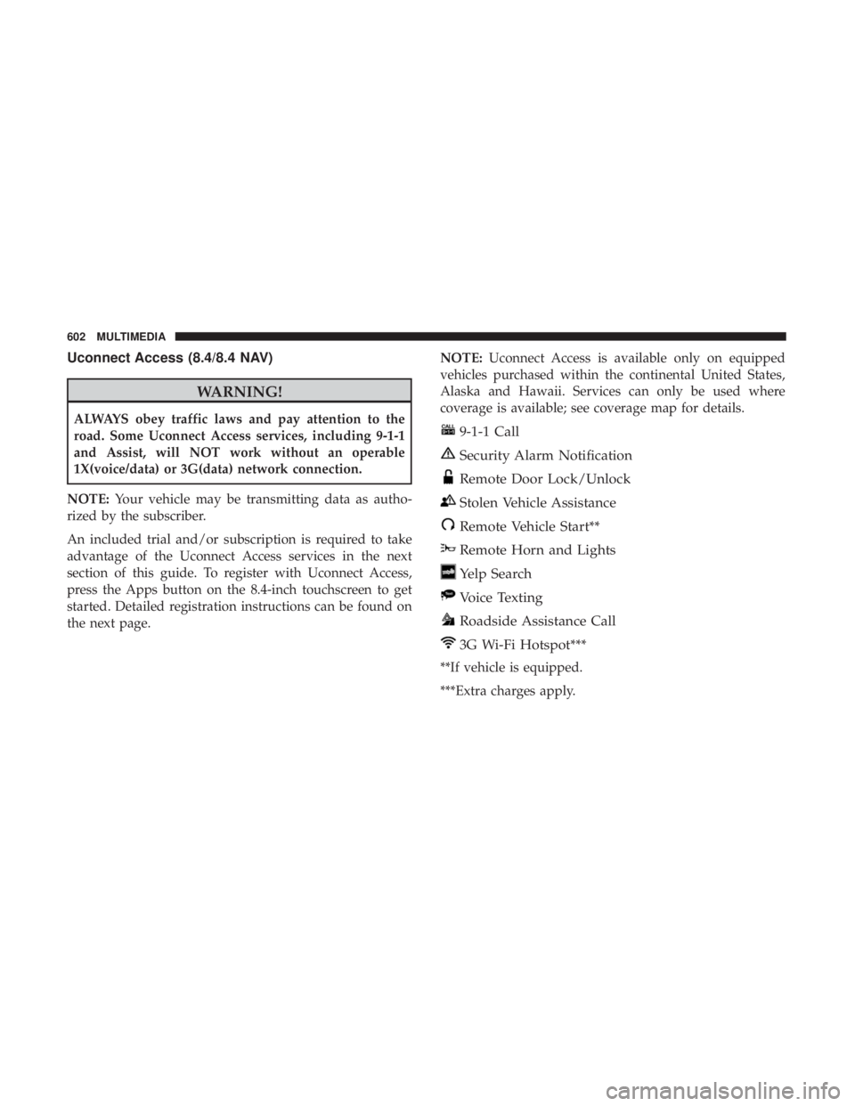 JEEP GRAND CHEROKEE LIMITED 2017  Owners Manual Uconnect Access (8.4/8.4 NAV) 