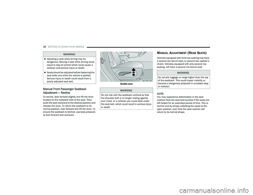 JEEP GRAND CHEROKEE TRAILHAWK 2022  Owners Manual �:�$�5�1�,�1�*�
Adjusting a seat while driving may be 
dangerous. Moving a seat while driving could 
result in loss of control which could cause a 
collision and serious injury or death.
Seats 