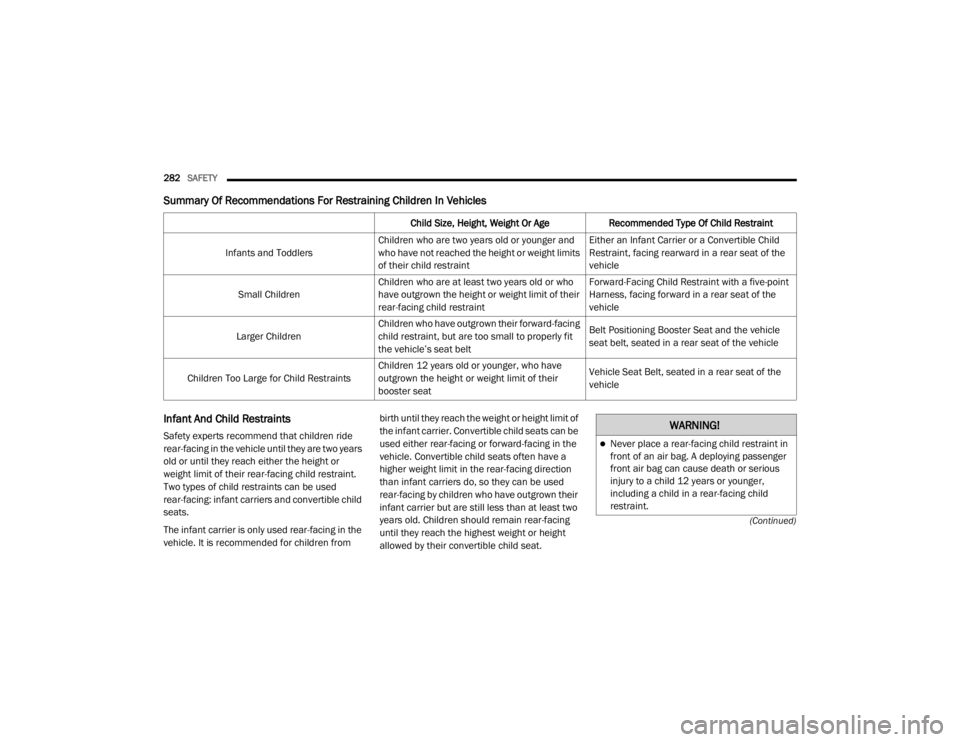 JEEP GRAND CHEROKEE L 2021  Owners Manual �:�$�5�1�,�1�*�
Never place a rear-facing child restraint in 
front of an air bag. A deploying passenger 
front air bag can cause death or serious 
injury to a child 12 years or younger, 
includin