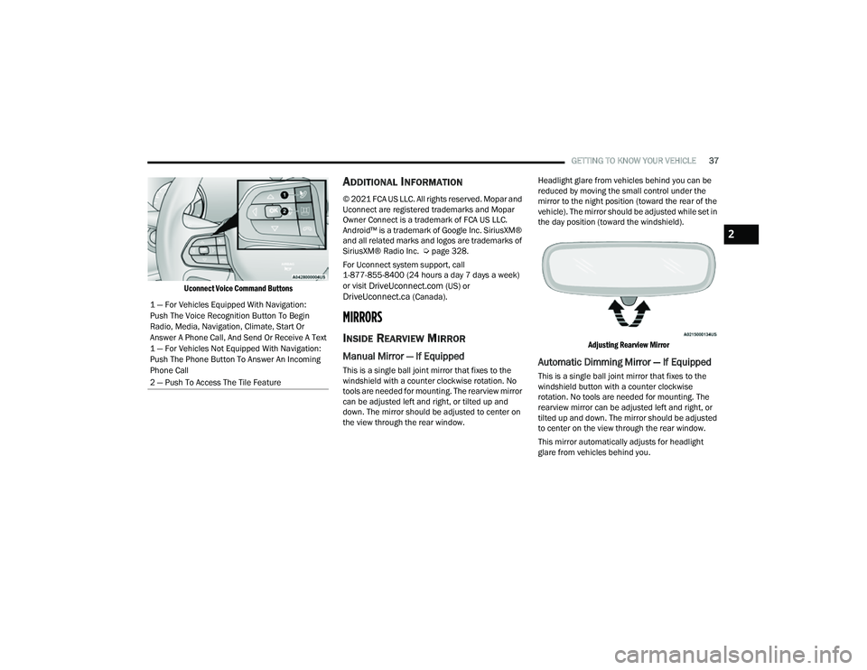 JEEP COMPASS 2022  Owners Manual 2

22_MP_OM_EN_USC_t.book  Page 37   