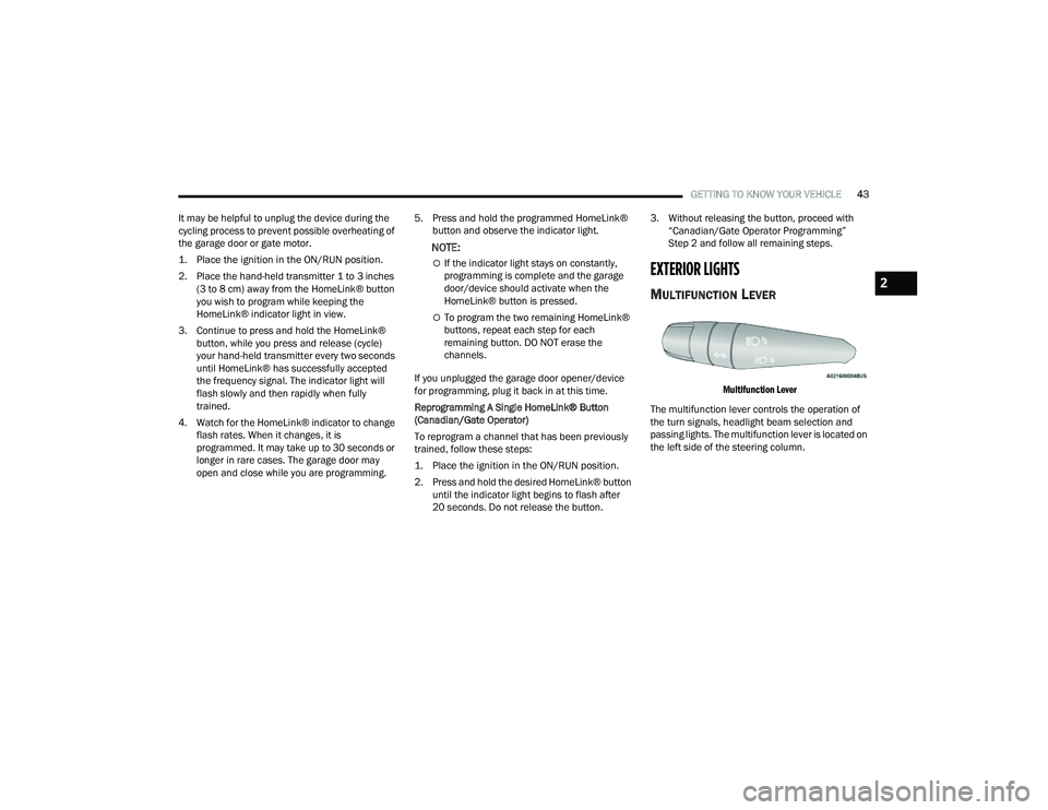 JEEP COMPASS 2022  Owners Manual 2

22_MP_OM_EN_USC_t.book  Page 43   