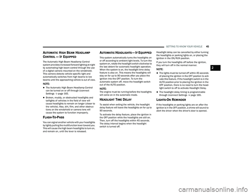 JEEP COMPASS 2022  Owners Manual 2

22_MP_OM_EN_USC_t.book  Page 45   