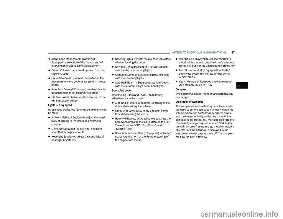 JEEP COMPASS 2022  Owners Manual 3

22_MP_OM_EN_USC_t.book  Page 87   