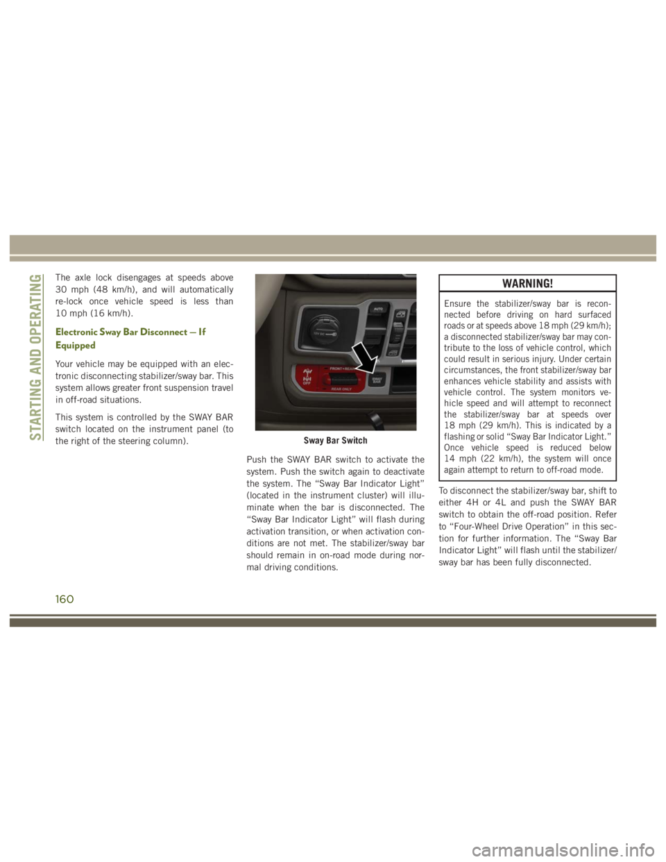 JEEP WRANGLER RUBICON 2019  Owners Manual 160 