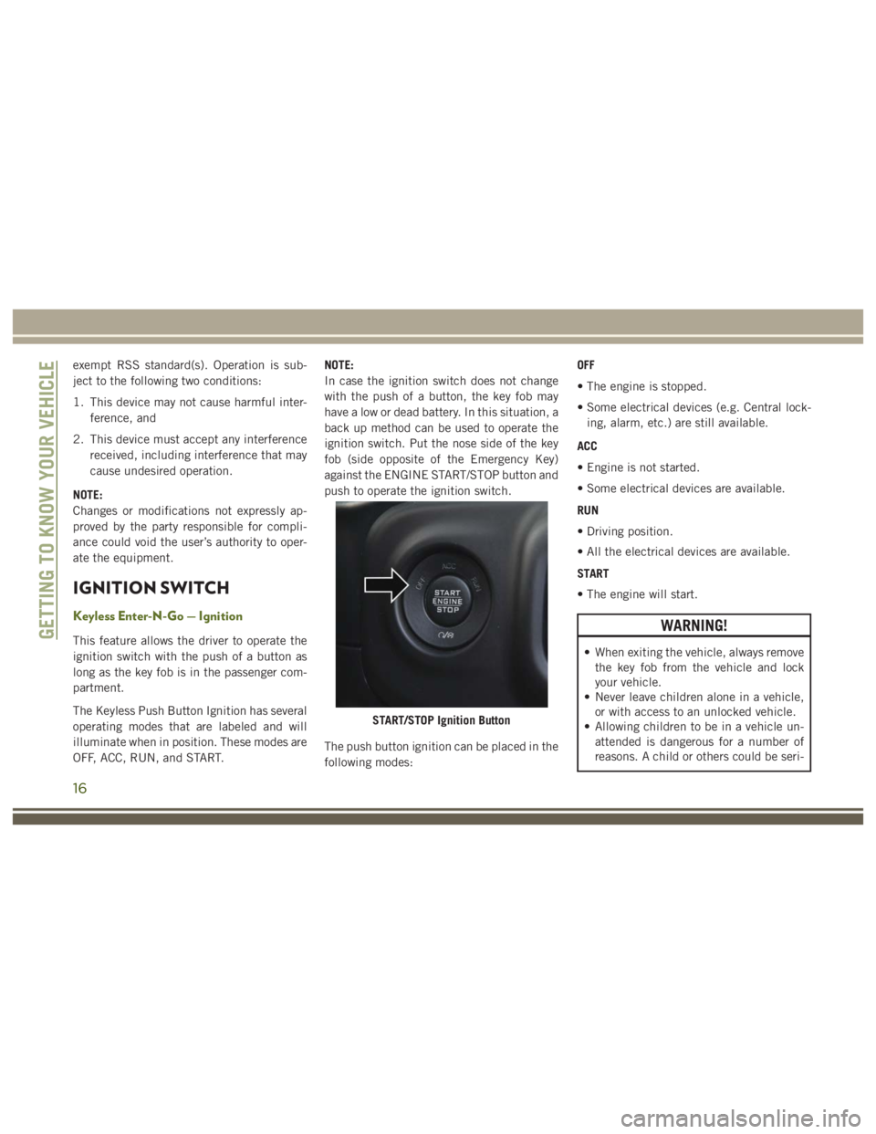 JEEP WRANGLER RUBICON 2019  Owners Manual 16 