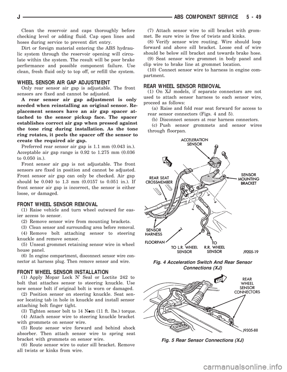 JEEP WRANGLER 1994  Owners Manual Fig. 5 Rear Sensor Connections (XJ)
JABS COMPONENT SERVICE 5 - 49 