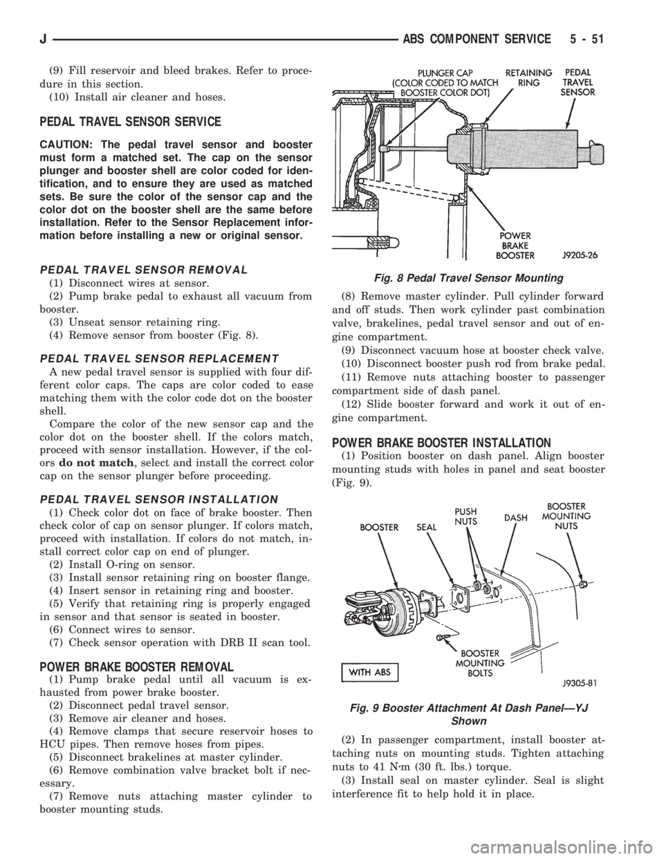 JEEP WRANGLER 1994  Owners Manual Fig. 9 Booster Attachment At Dash PanelÐYJ
Shown
JABS COMPONENT SERVICE 5 - 51 