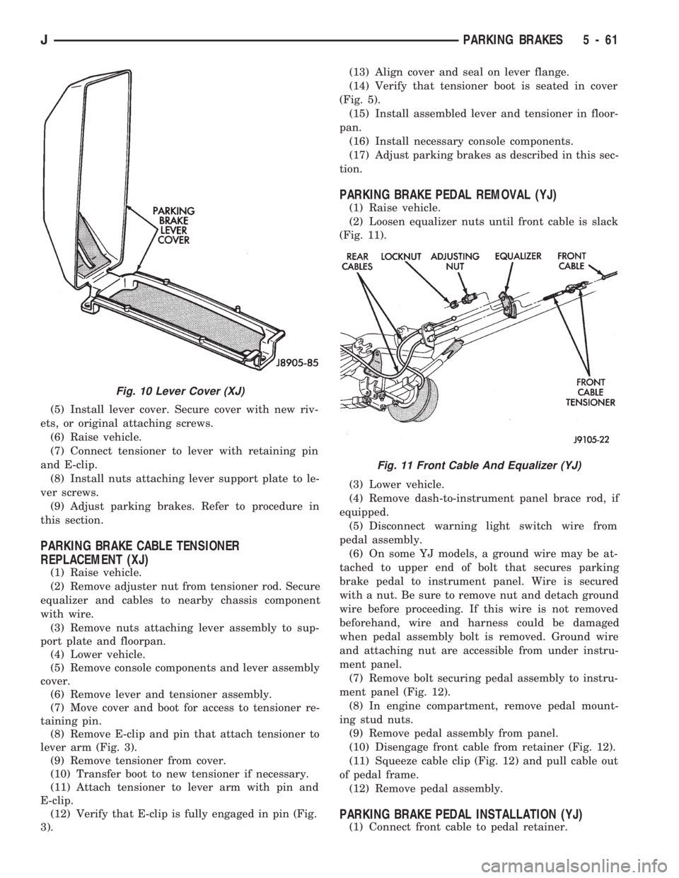 JEEP WRANGLER 1994  Owners Manual Fig. 11 Front Cable And Equalizer (YJ)
JPARKING BRAKES 5 - 61 