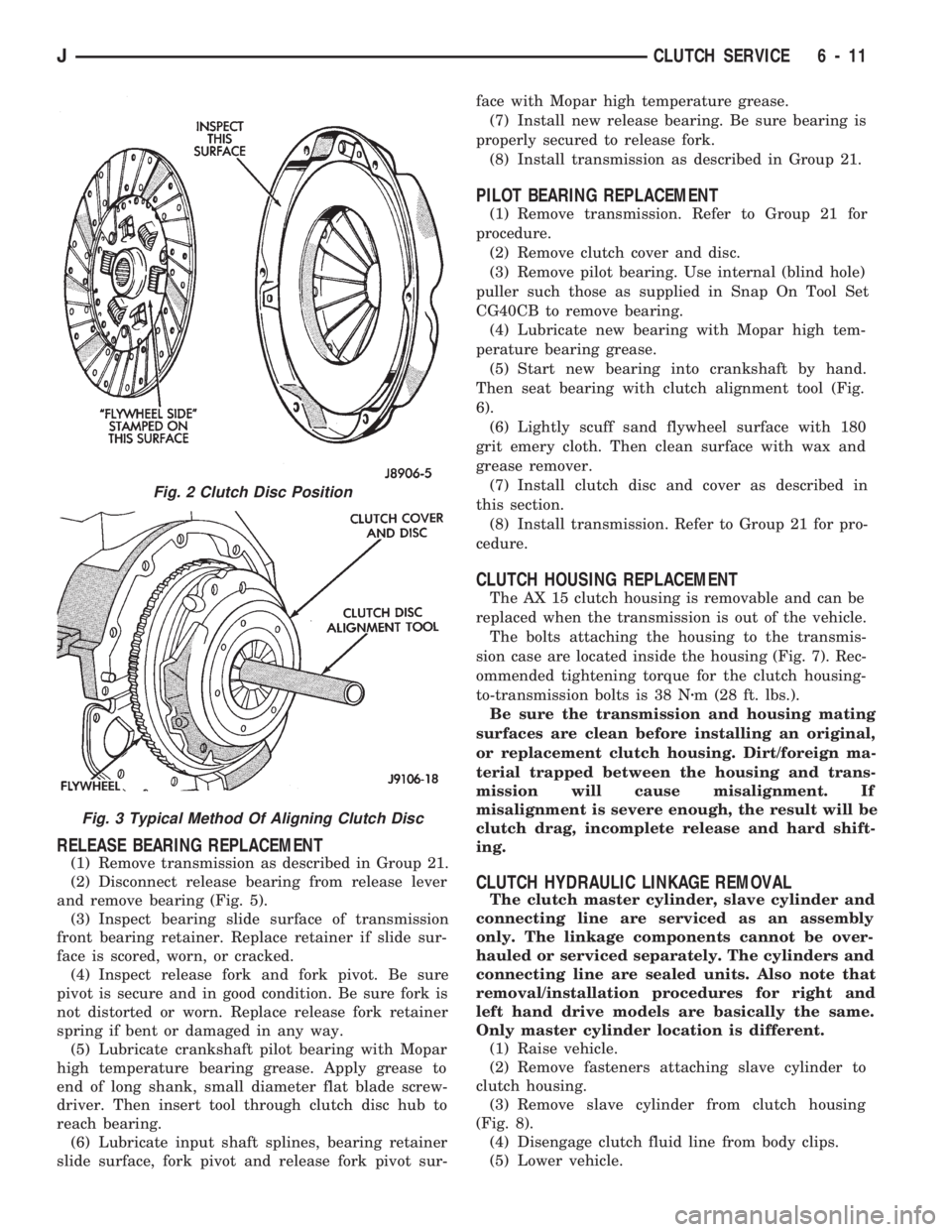 JEEP WRANGLER 1994  Owners Manual Fig. 3 Typical Method Of Aligning Clutch Disc
JCLUTCH SERVICE 6 - 11 