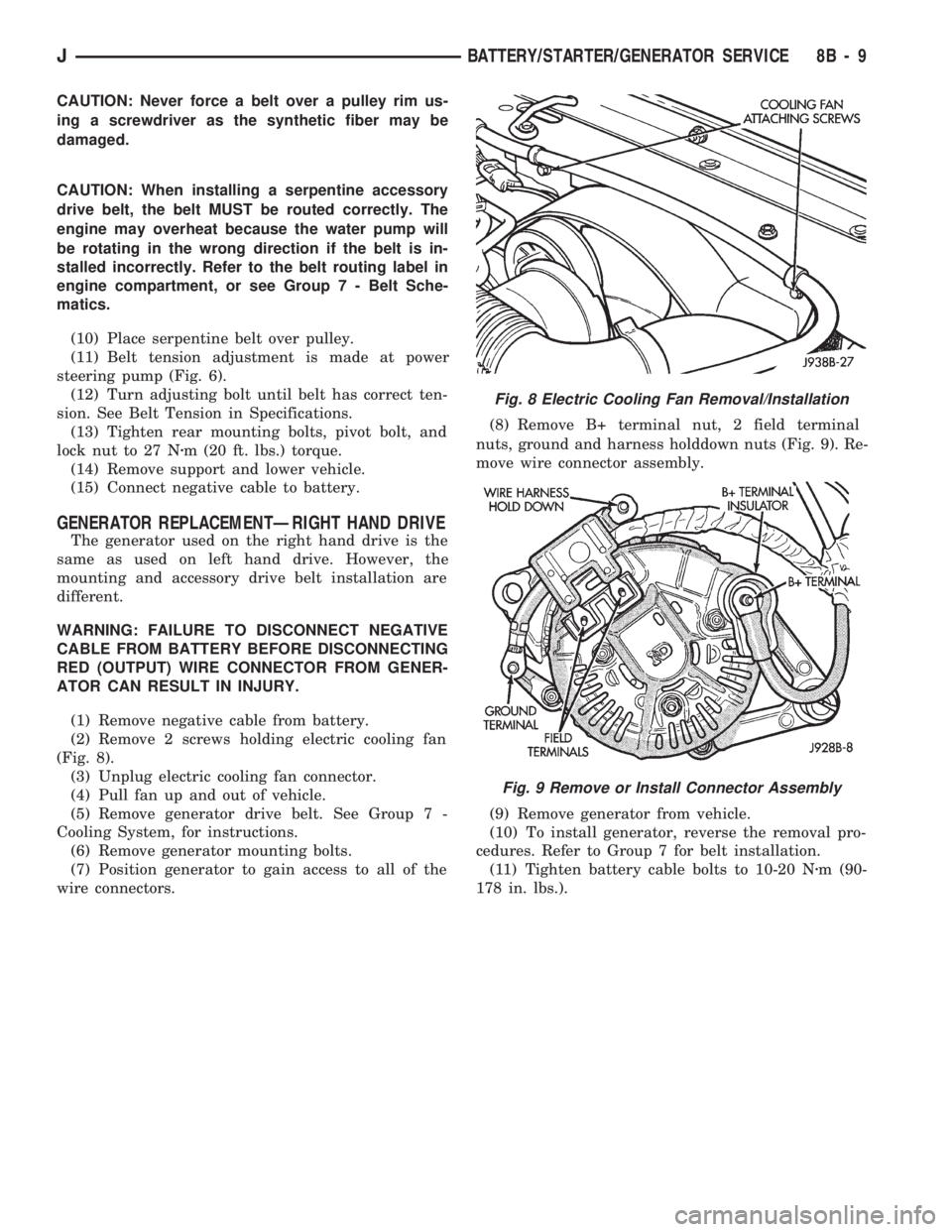 JEEP WRANGLER 1994  Owners Manual Fig. 9 Remove or Install Connector Assembly
JBATTERY/STARTER/GENERATOR SERVICE 8B - 9 
