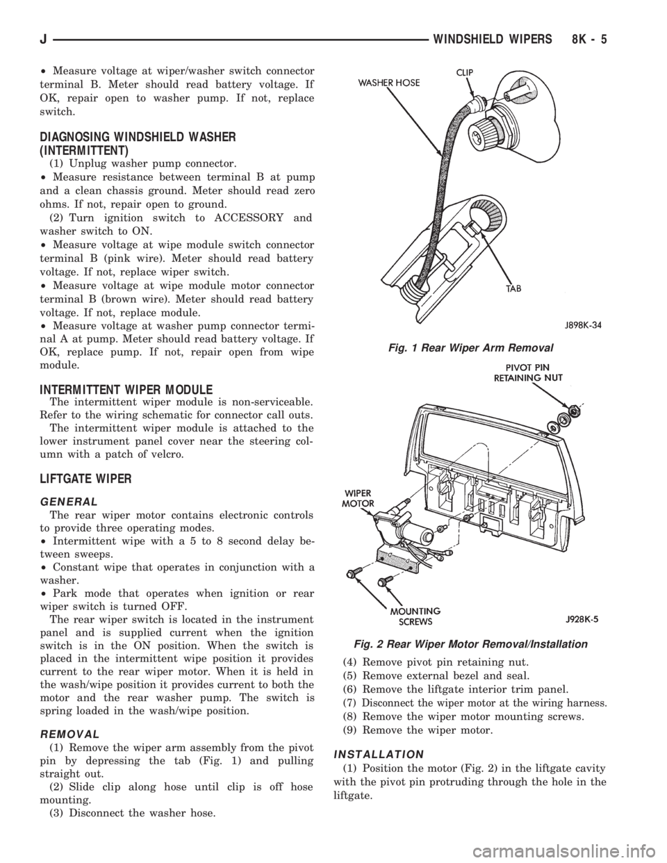 JEEP WRANGLER 1994  Owners Manual Fig. 2 Rear Wiper Motor Removal/Installation
JWINDSHIELD WIPERS 8K - 5 