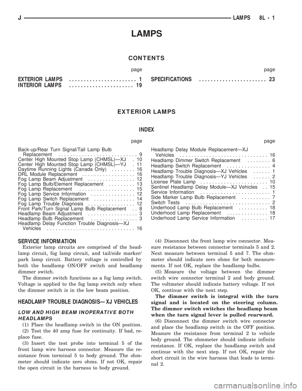 JEEP WRANGLER 1994  Owners Manual 