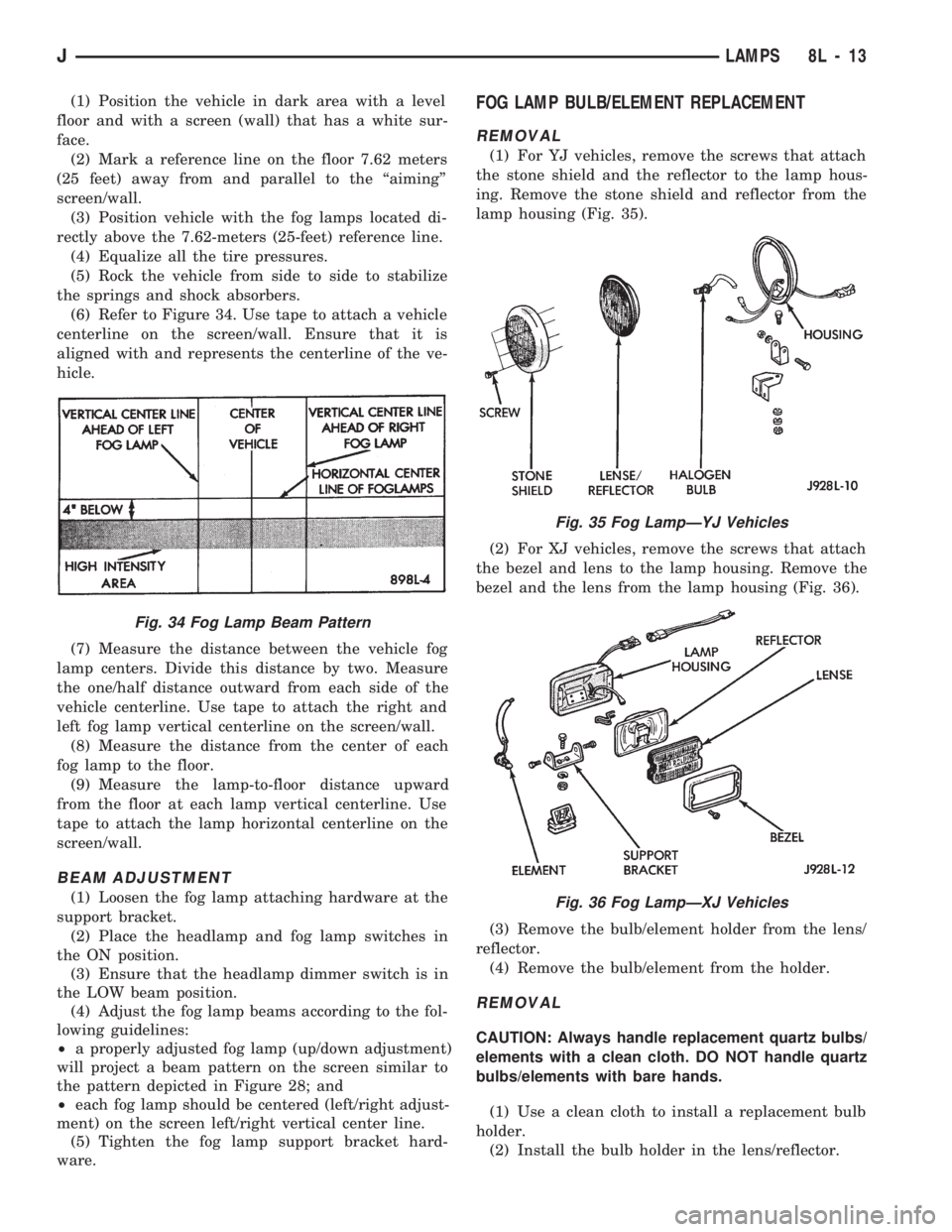 JEEP WRANGLER 1994  Owners Manual Fig. 35 Fog LampÐYJ Vehicles
Fig. 36 Fog LampÐXJ Vehicles
JLAMPS 8L - 13 