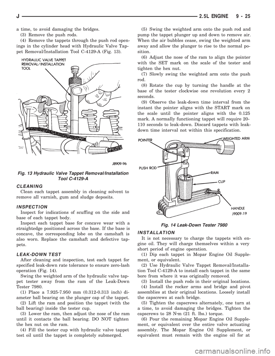 JEEP WRANGLER 1994  Owners Manual Fig. 14 Leak-Down Tester 7980
J2.5L ENGINE 9 - 25 