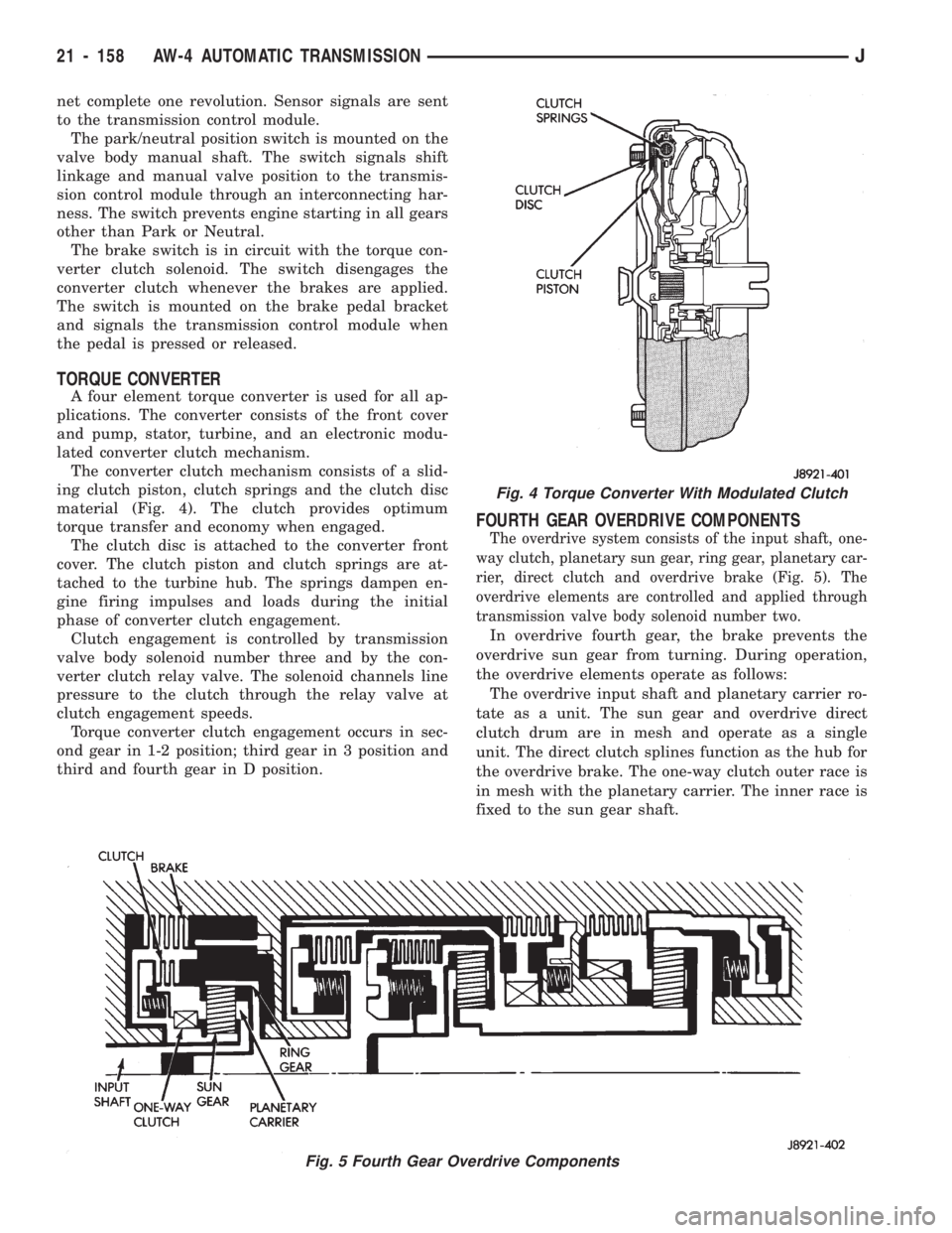JEEP WRANGLER 1994  Owners Manual Fig. 4 Torque Converter With Modulated Clutch
21 - 158 AW-4 AUTOMATIC TRANSMISSIONJ 