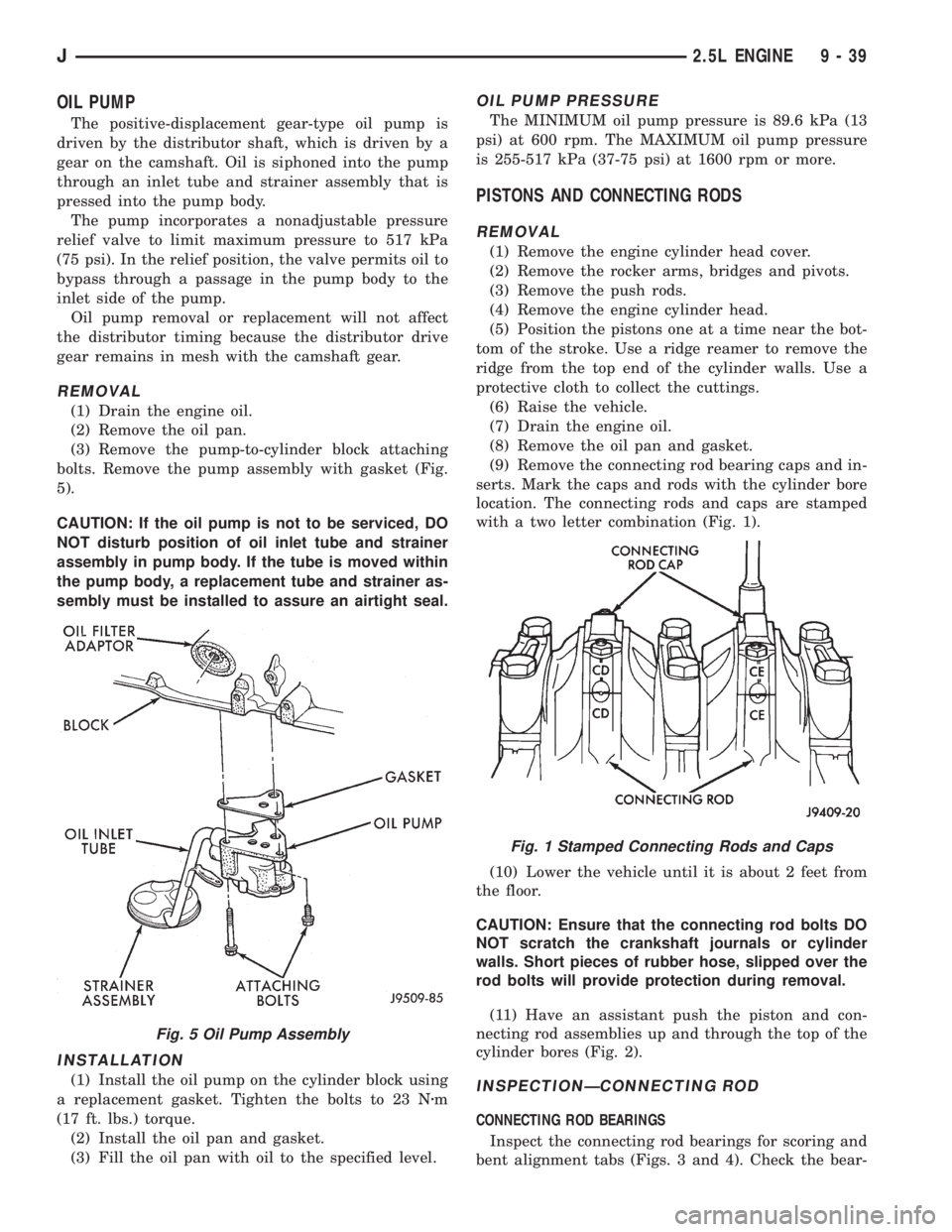 JEEP WRANGLER 1995  Owners Manual Fig. 1 Stamped Connecting Rods and Caps
J2.5L ENGINE 9 - 39 