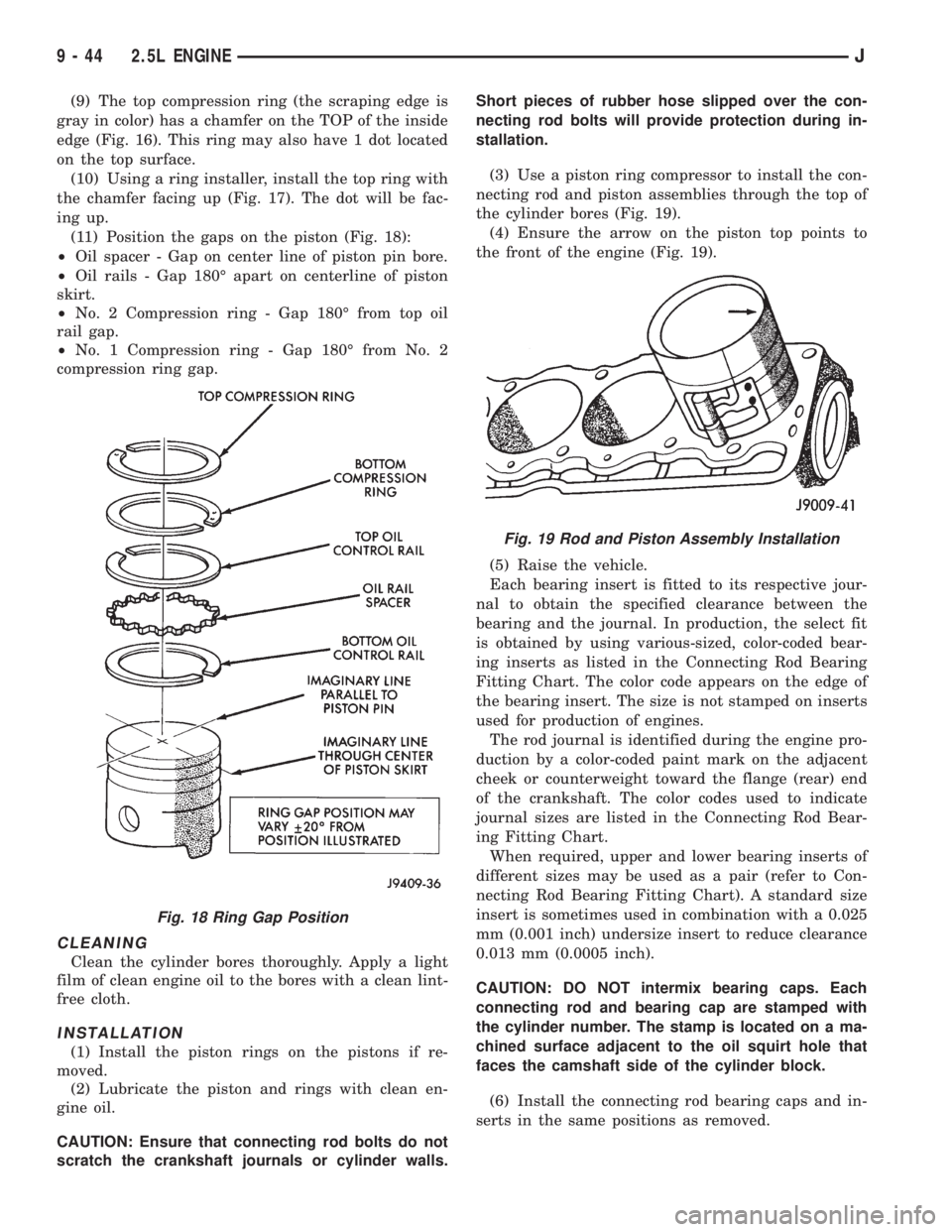 JEEP WRANGLER 1995  Owners Manual Fig. 19 Rod and Piston Assembly Installation
9 - 44 2.5L ENGINEJ 