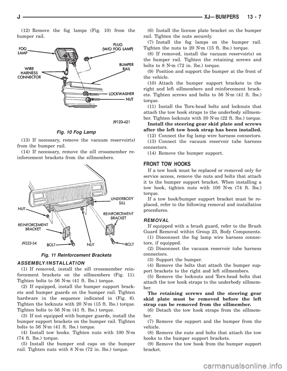JEEP WRANGLER 1995  Owners Manual Fig. 11 Reinforcement Brackets
JXJÐBUMPERS 13 - 7 