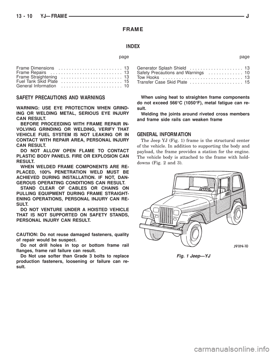 JEEP WRANGLER 1995  Owners Manual 