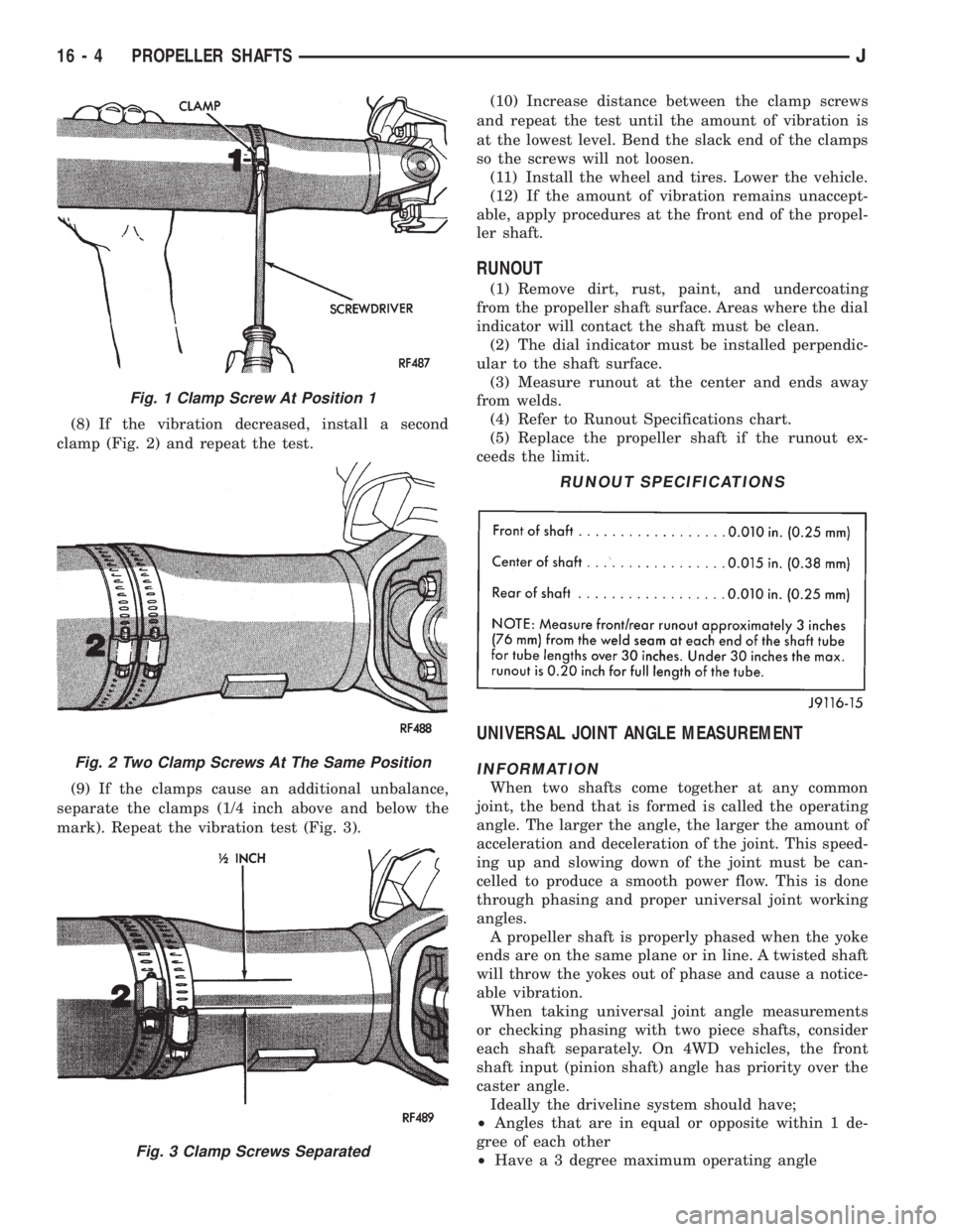 JEEP WRANGLER 1995  Owners Manual Fig. 2 Two Clamp Screws At The Same Position
Fig. 3 Clamp Screws Separated
RUNOUT SPECIFICATIONS 