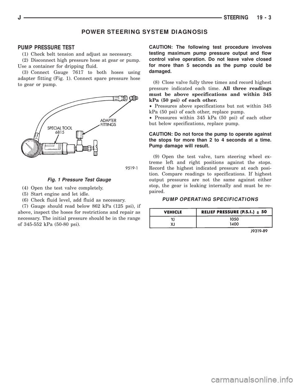 JEEP WRANGLER 1995  Owners Manual JSTEERING 19 - 3 