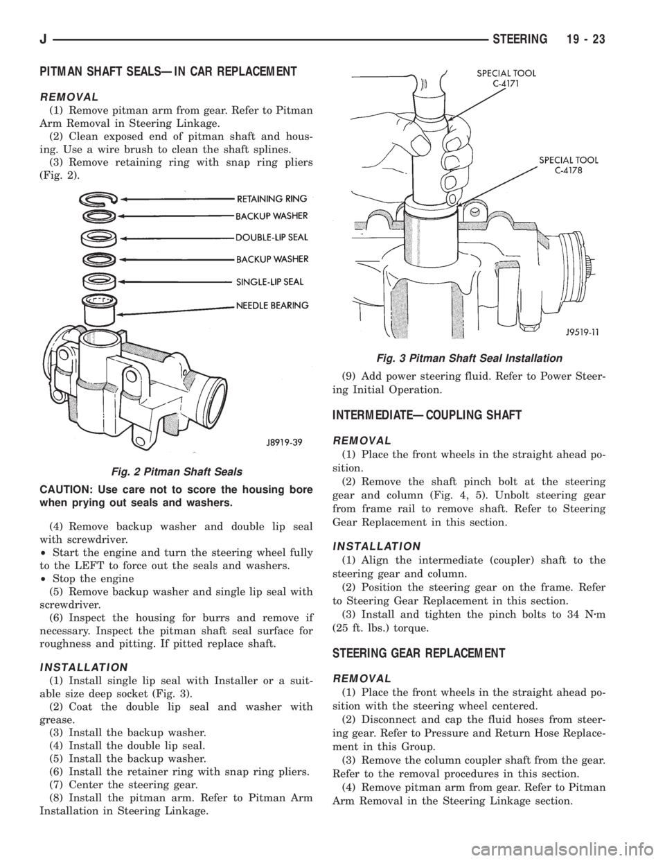 JEEP WRANGLER 1995  Owners Manual Fig. 3 Pitman Shaft Seal Installation
JSTEERING 19 - 23 