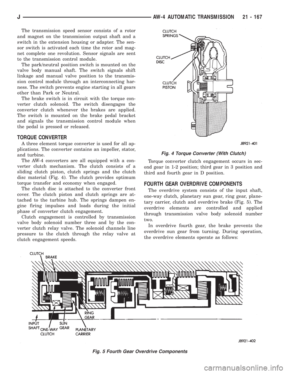 JEEP WRANGLER 1995  Owners Manual Fig. 5 Fourth Gear Overdrive Components
JAW-4 AUTOMATIC TRANSMISSION 21 - 167 