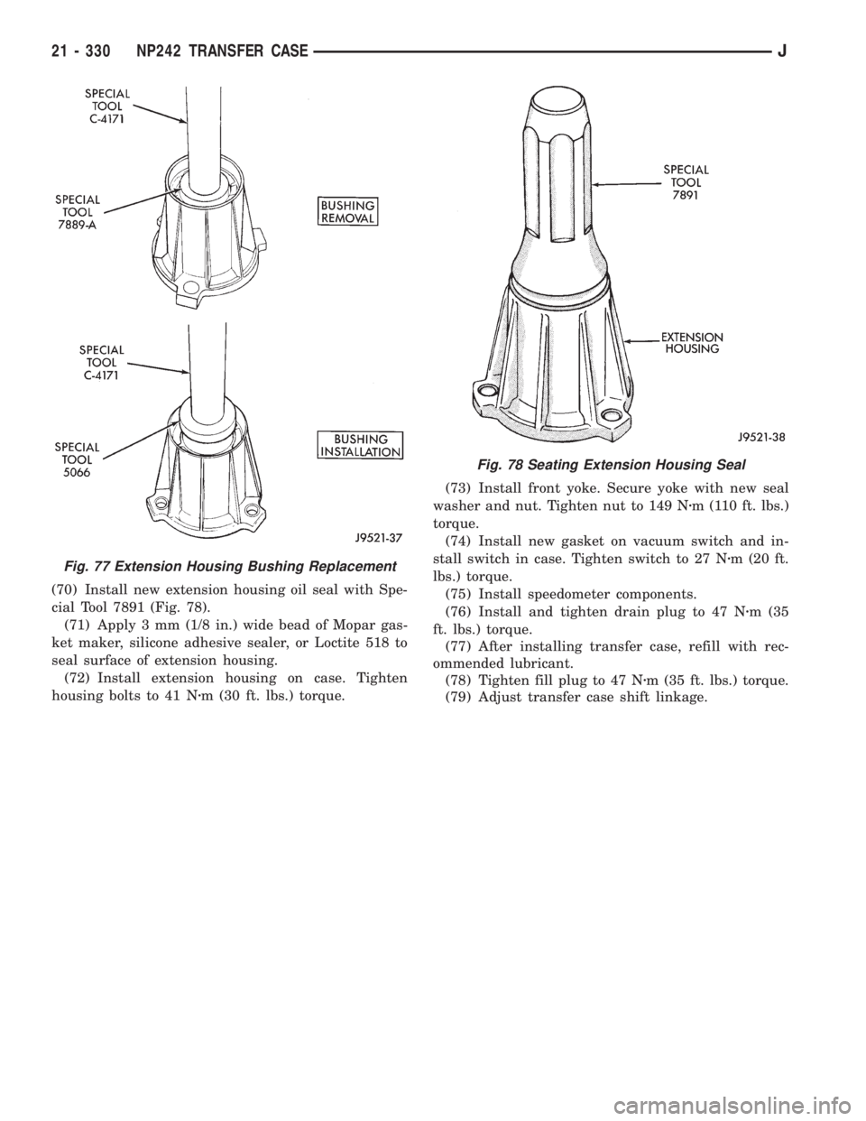 JEEP WRANGLER 1995  Owners Manual Fig. 78 Seating Extension Housing Seal
21 - 330 NP242 TRANSFER CASEJ 