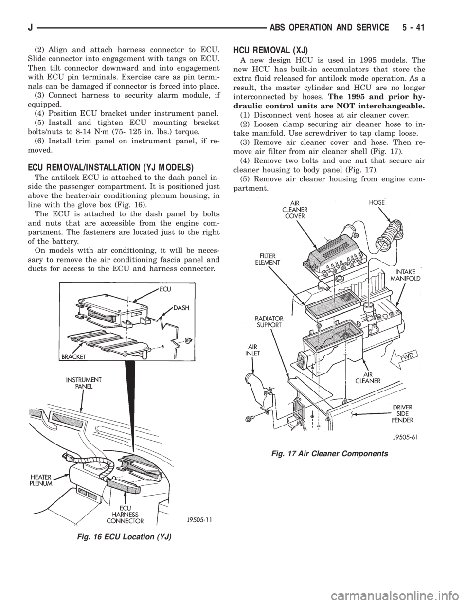 JEEP WRANGLER 1995  Owners Manual Fig. 17 Air Cleaner Components
JABS OPERATION AND SERVICE 5 - 41 