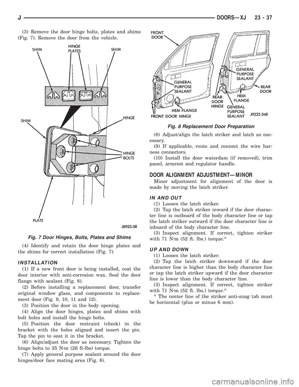JEEP WRANGLER 1995  Owners Manual Fig. 8 Replacement Door Preparation
JDOORSÐXJ 23 - 37 