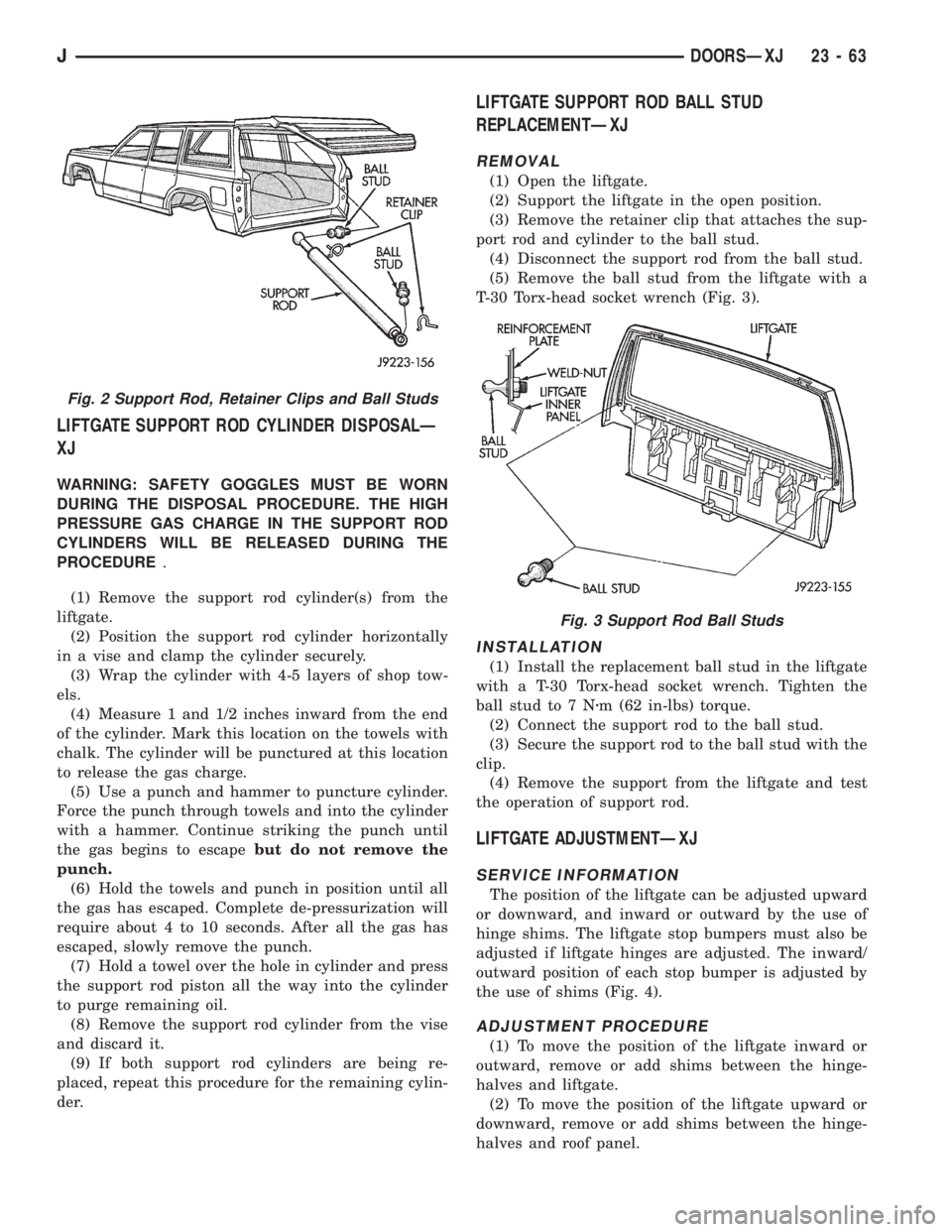 JEEP WRANGLER 1995  Owners Manual Fig. 3 Support Rod Ball Studs
JDOORSÐXJ 23 - 63 