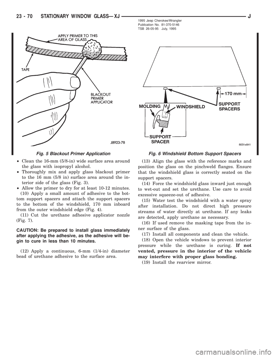 JEEP WRANGLER 1995  Owners Manual Fig. 5 Blackout Primer Application
23 - 70 STATIONARY WINDOW GLASSÐXJJ 