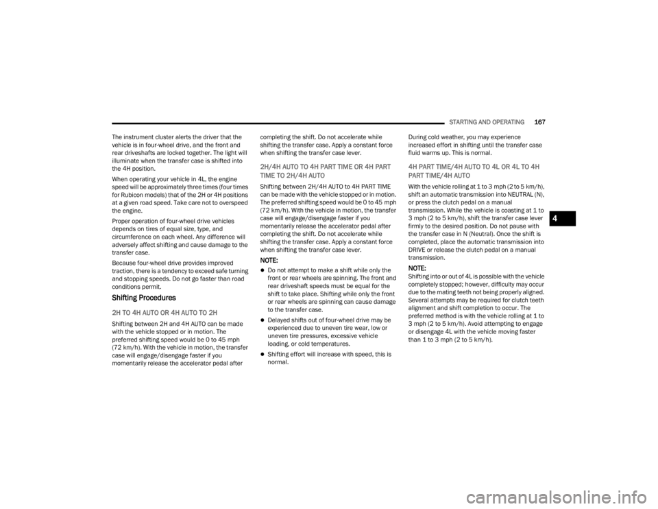 JEEP WRANGLER 4XE JL 2021  Owners Manual 4

22_JL_OM_EN_USC_t.book  Page 167   
