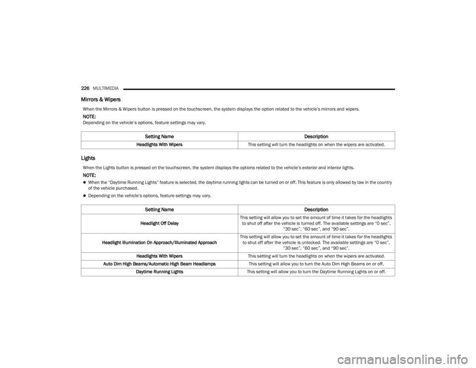 JEEP WRANGLER 4XE JL 2021  Owners Manual �:�K�H�Q��W�K�H��/�L�J�K�W�V��E�X�W�W�R�Q��L�V��S�U�H�V�V�H�G��R�Q��W�K�H��W�R�X�F�K�V�F�U�H�H�Q���W�K�H��V�\�V�W�H�P��G�L�V�S�O�D�\�V��W�K�H��R�S�W�L�R�Q�V��U�H�O�D�W�H�G��W�R��W�K�H