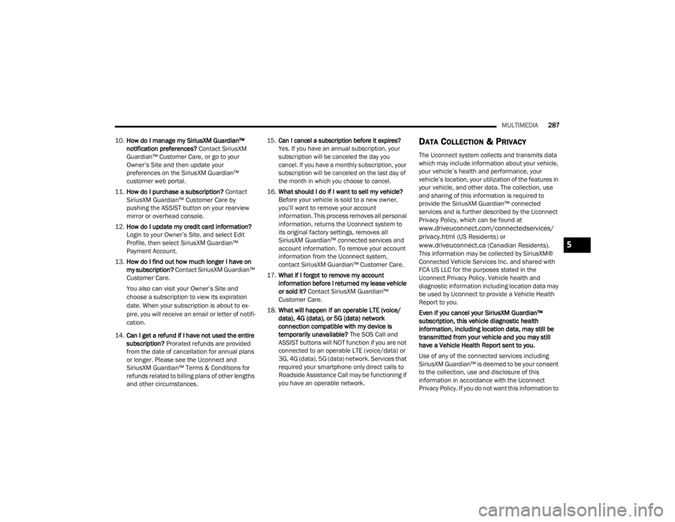 JEEP WRANGLER 4XE JL 2021  Owners Manual 5

22_JL_OM_EN_USC_t.book  Page 287   