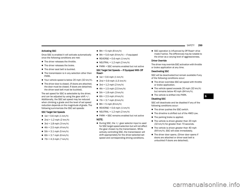 JEEP WRANGLER 4XE JL 2021  Owners Manual 6

22_JL_OM_EN_USC_t.book  Page 299   