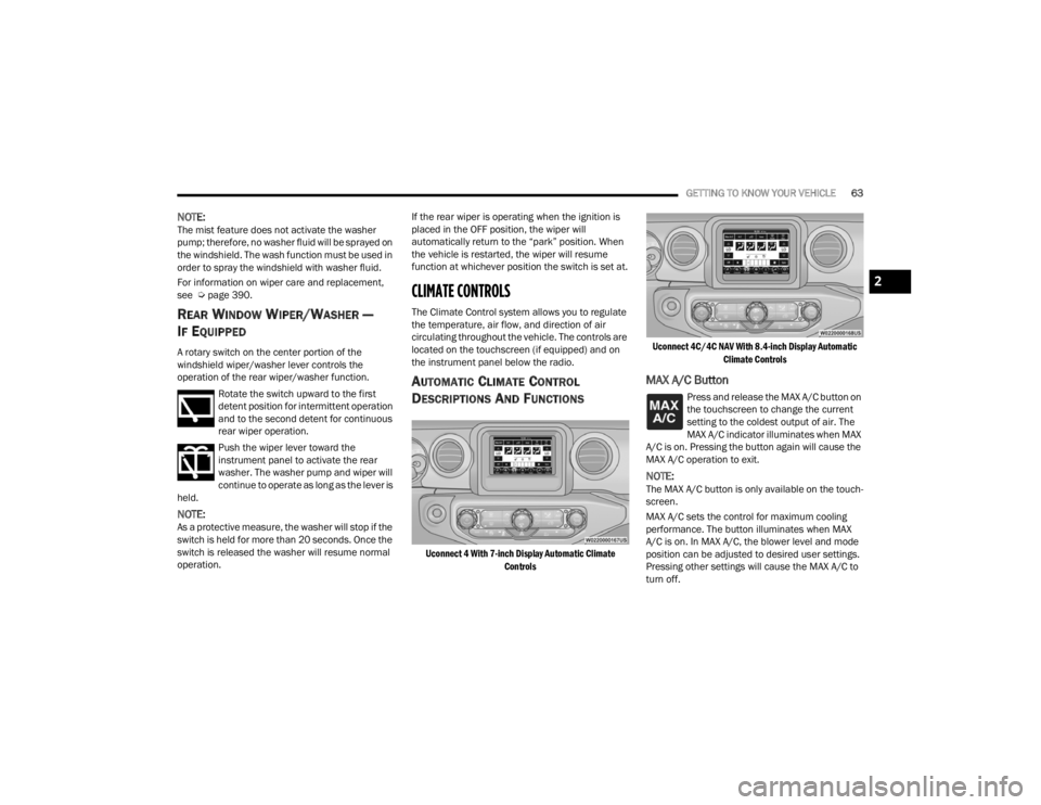 JEEP WRANGLER 4XE JL 2021  Owners Manual 2

22_JL_OM_EN_USC_t.book  Page 63   
