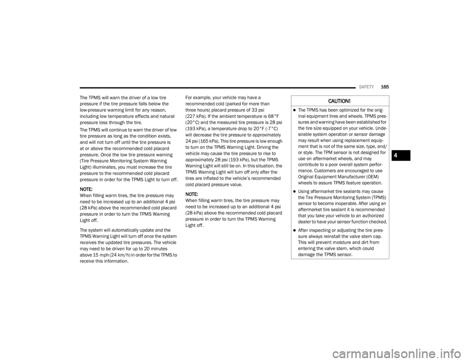 JEEP WRANGLER UNLIMITED SPORT 2020  Owners Manual 4

20_JL_OM_EN_USC_t.book  Page 165   