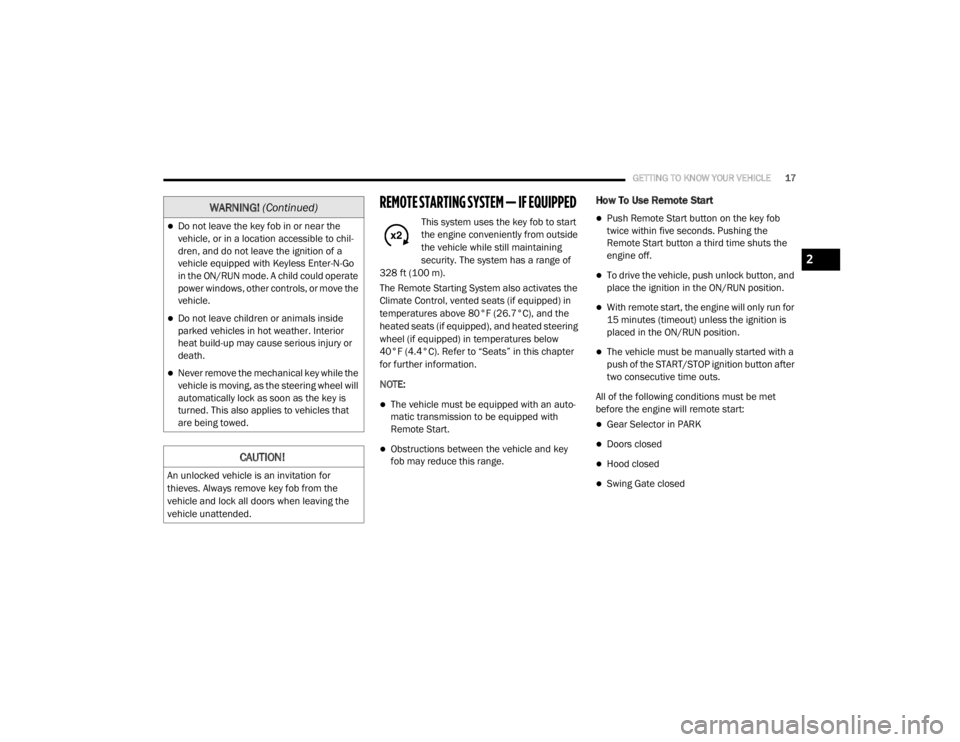 JEEP WRANGLER UNLIMITED SPORT 2020  Owners Manual �:�$�5�1�,�1�*� (Continued�\f
2

20_JL_OM_EN_USC_t.book  Page 17   