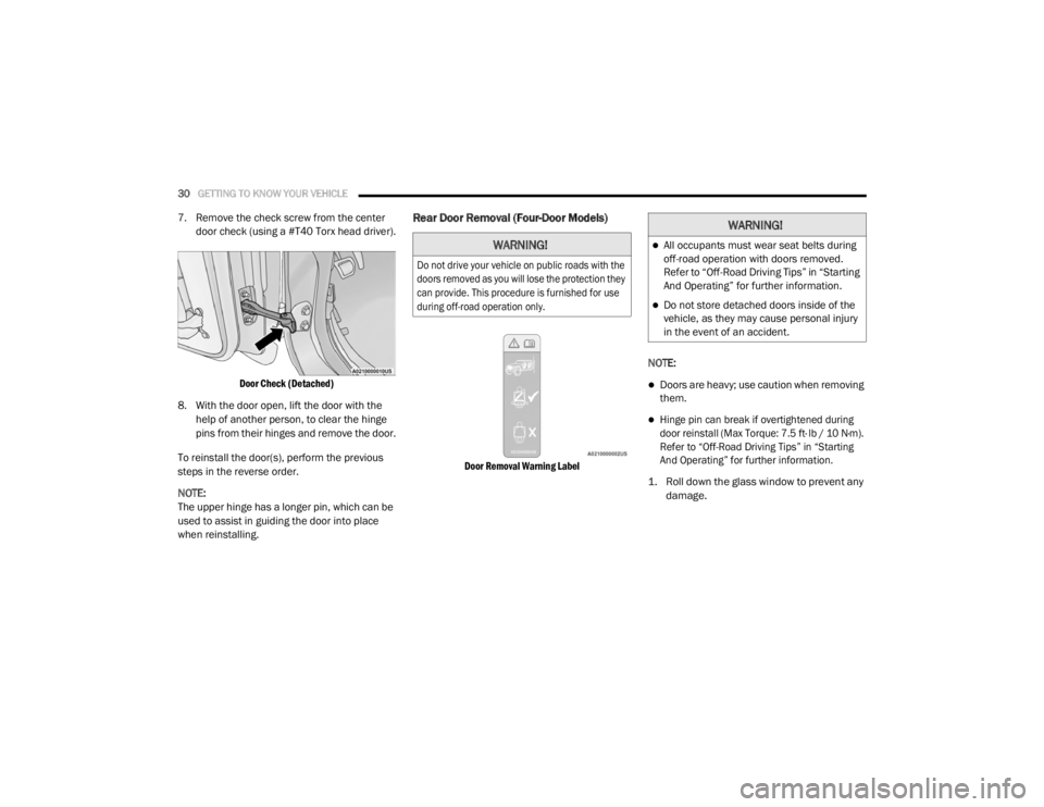 JEEP WRANGLER UNLIMITED SPORT 2020  Owners Manual 
�:�$�5�1�,�1�*�

��R��Q�R�W��G�U�L�Y�H��\�R�X�U��Y�H�K�L�F�O�H��R�Q��S�X�E�O�L�F��U�R�D�G�V��Z�L�W�K��W�K�H�
�G�R�R�U�V��U�H�P�R�Y�H�G��D�V��\�R�X��Z�L�O�O��O�R�V�H��W�K�H��S�U�R�W