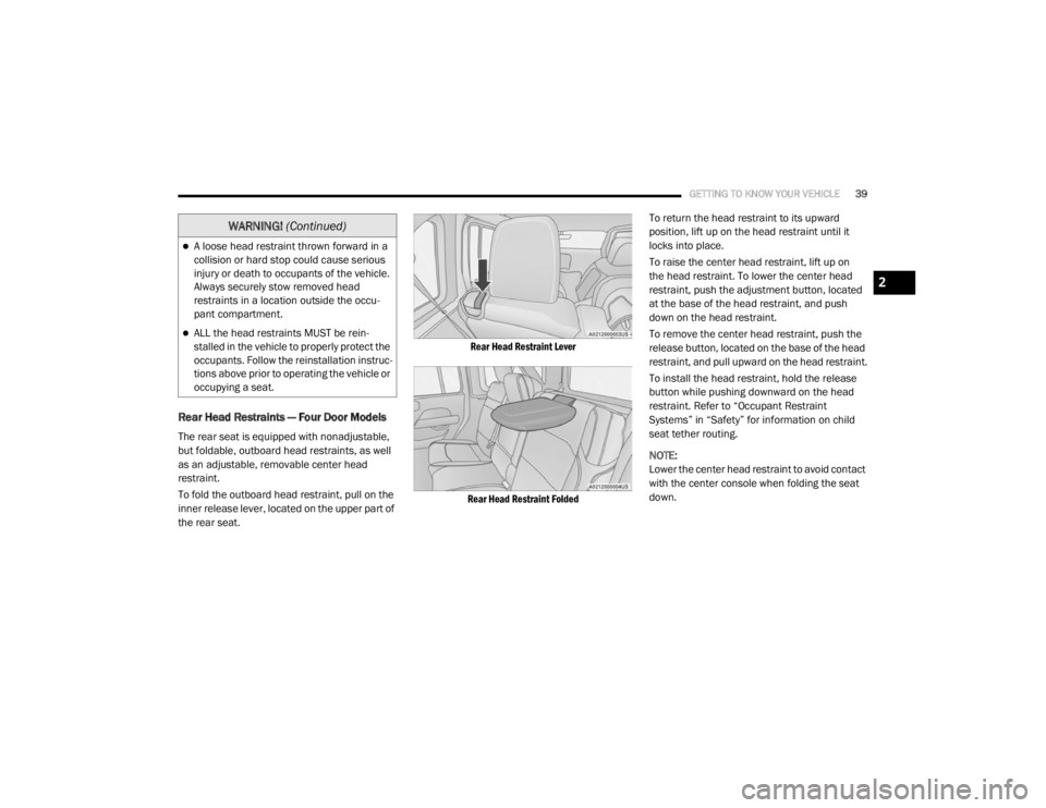 JEEP WRANGLER UNLIMITED SPORT 2020  Owners Manual �:�$�5�1�,�1�*� (Continued�\f
2

20_JL_OM_EN_USC_t.book  Page 39   
