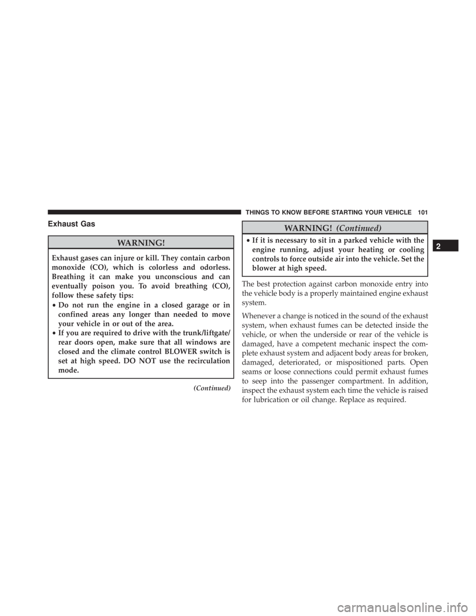 JEEP WRANGLER UNLIMITED SAHARA 2014  Owners Manual Exhaust Gas 