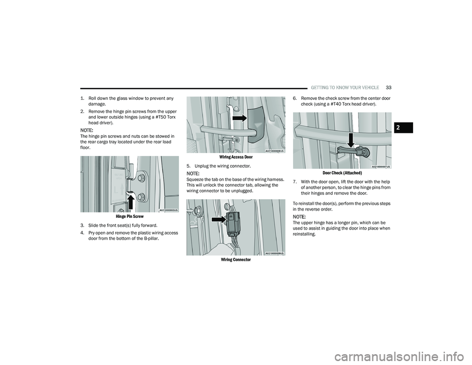 JEEP WRANGLER 4XE 2021  Owners Manual 2

21_JL_OM_EN_USC_t.book  Page 33   
