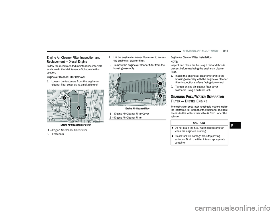 JEEP WRANGLER 4XE 2021  Owners Manual ���³��(�Q�J�L�Q�H��$�L�U��&�O�H�D�Q�H�U��)�L�O�W�H�U��&�R�Y�H�U
���³��(�Q�J�L�Q�H��$�L�U��&�O�H�D�Q�H�U��)�L�O�W�H�U
�&�$�8�7�,�2�1�
Do not drain the fuel/water separator filter 
wh