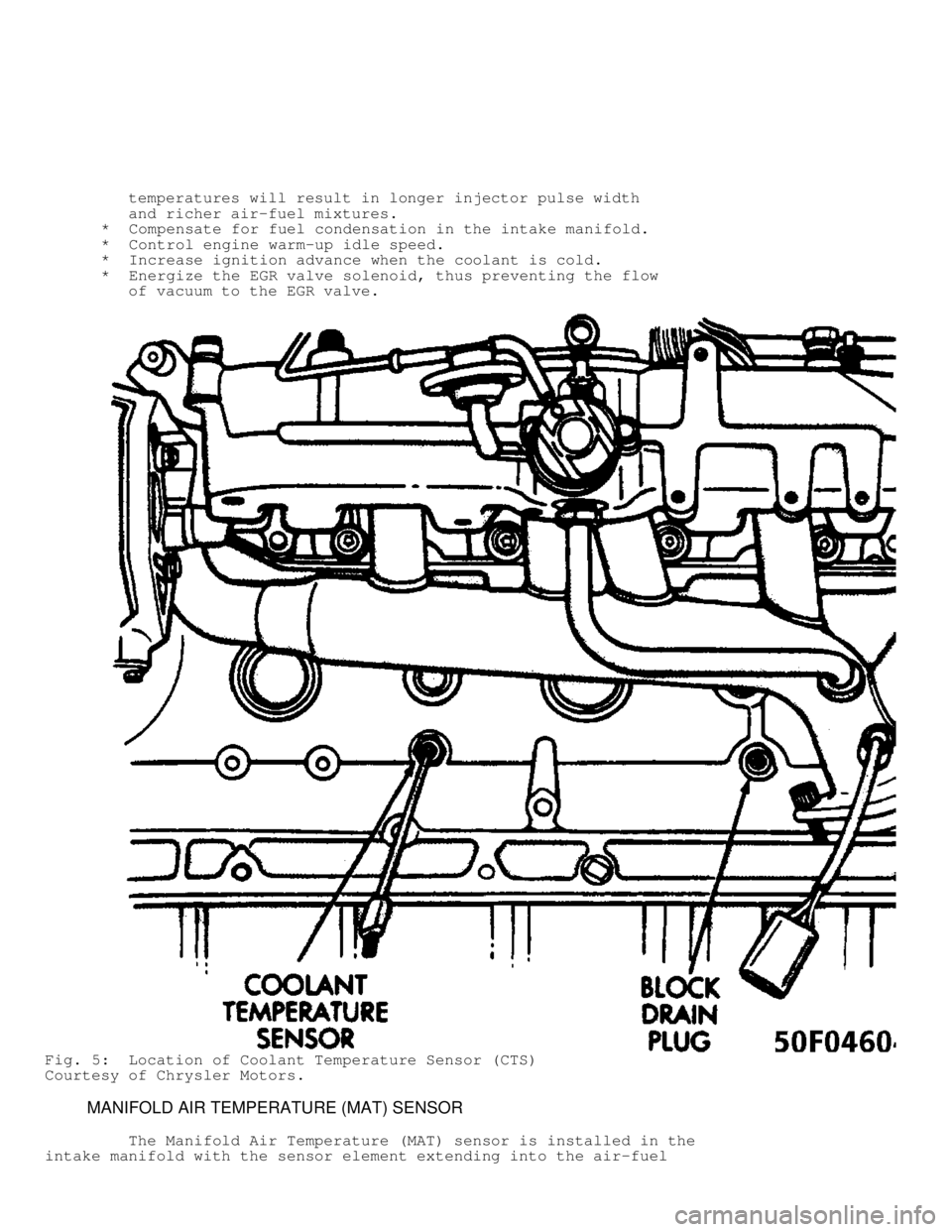 JEEP CHEROKEE 1988  Service Repair Manual          temperatures will result in longer injector pulse width
         and richer air-fuel mixtures.
      *  Compensate for fuel condensation in the intake manifold.
       *  Control engine warm-
