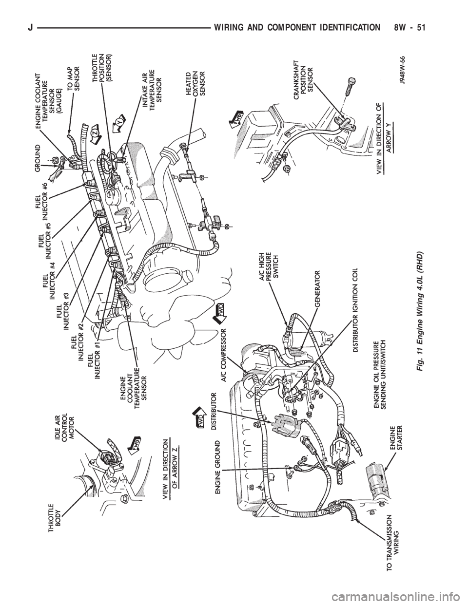 JEEP CHEROKEE 1994  Service Repair Manual Fig. 11 Engine Wiring 4.0L (RHD)
JWIRING AND COMPONENT IDENTIFICATION 8W - 51 