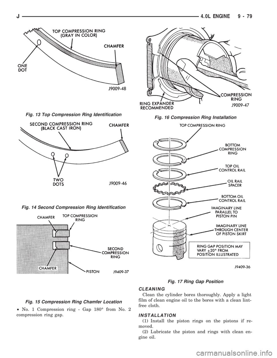 JEEP CHEROKEE 1994  Service Repair Manual ²No. 1 Compression ring - Gap 180É from No. 2
compression ring gap.
CLEANING
Clean the cylinder bores thoroughly. Apply a light
film of clean engine oil to the bores with a clean lint-
free cloth.
I